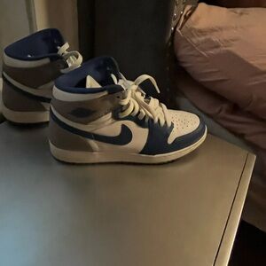 Blue and White High-Top Sneakers